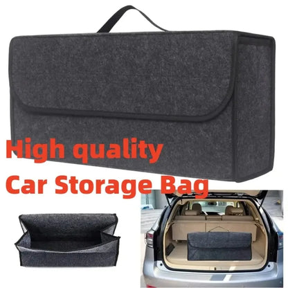 Large Car Trunk Organizer - Anti-Slip Soft Felt Boot Storage Box with Compartments for Auto Tool & Accessories