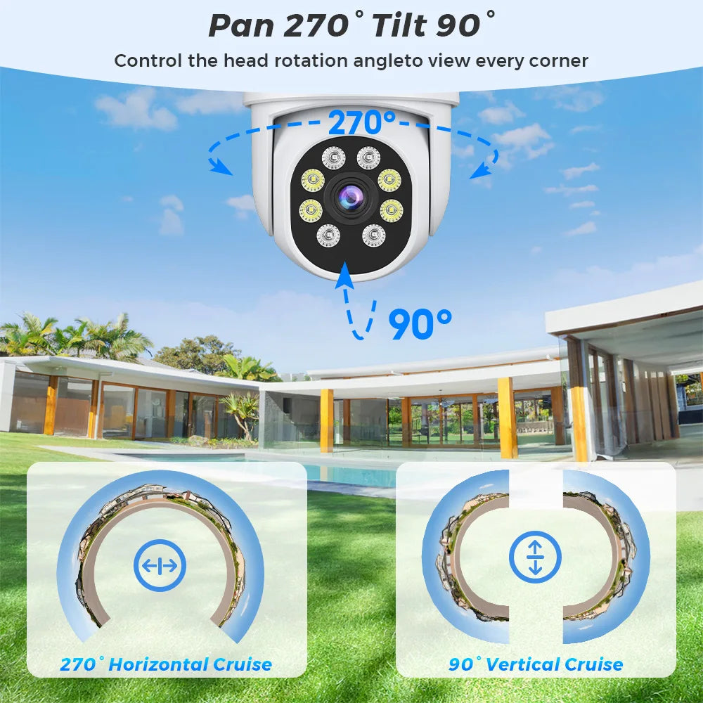 4K 8MP PTZ WIFI Camera Dual Lens Dual Screen 4X Digital Zoom IP Camera 10MP HD Auto Tracking Outdoor CCTV Surveillance O-KAM Pro