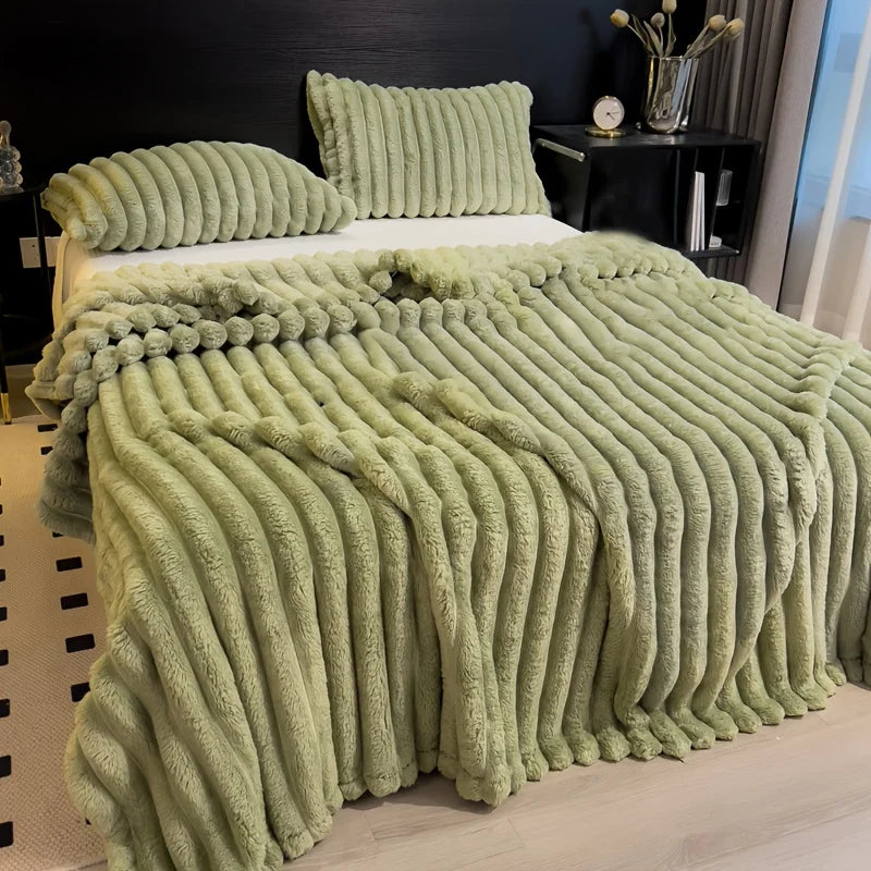 Solid Thickened Wide Striped Flannel Multifunctional Blanket, Can Be Used As Bed Sheet Cover Blanket, Sofa Blanket,nap Blanket