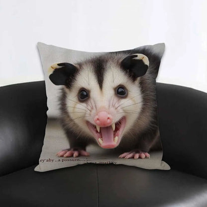 Funny Opossum Pillow Cover, Cute Animal Cushion Case, Wild Animal Decor, Unique Gift for Animal Lovers