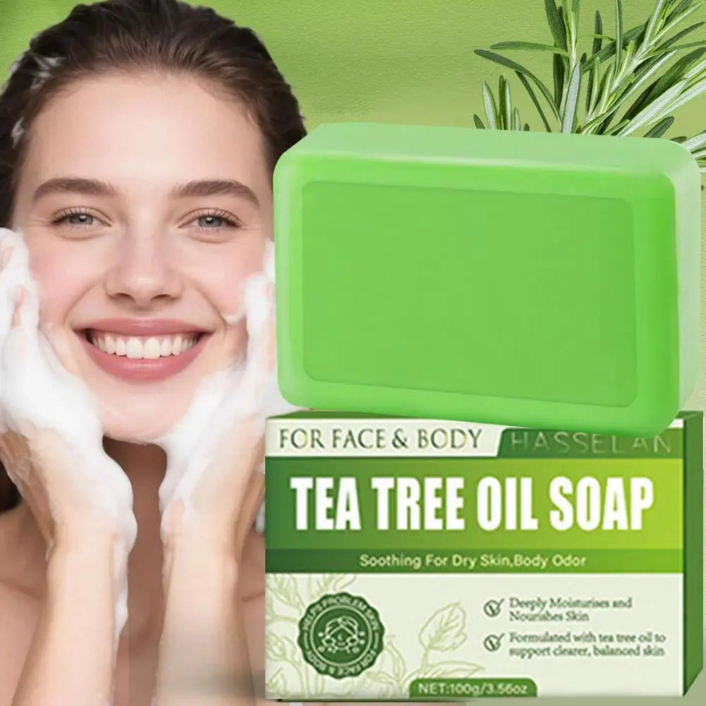 Green Tea Tree Soap, Soap Bar with Tea Tree Oil, Natural Soaps for Body Skin Cleaning,Gentle Exfoliating Bar Soap