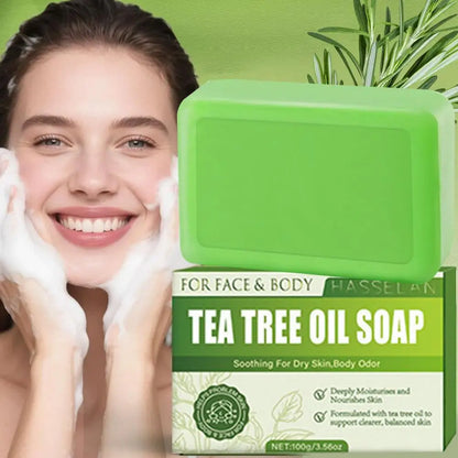 Green Tea Tree Soap, Soap Bar with Tea Tree Oil, Natural Soaps for Body Skin Cleaning,Gentle Exfoliating Bar Soap
