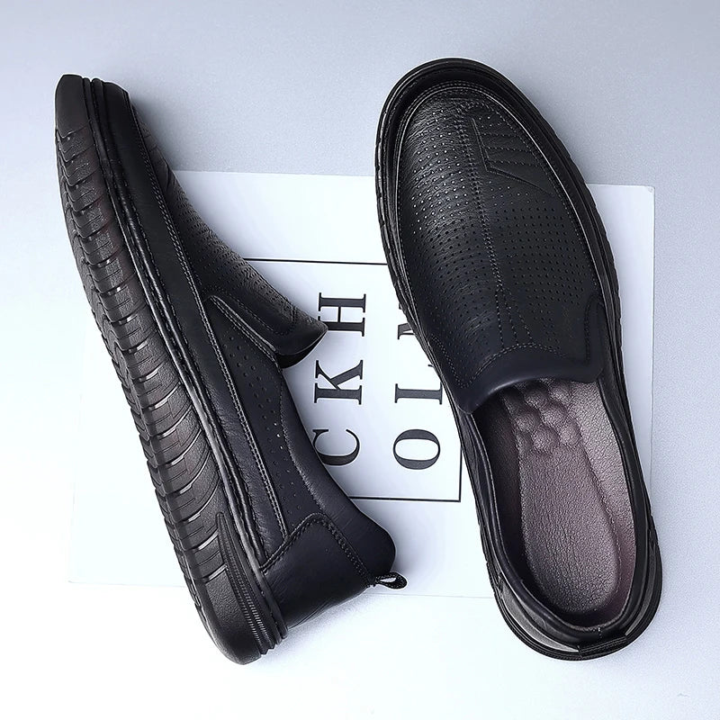 Men's Summer Slip-on Hollow Loafers, Soft Sole Business Casual Shoes, Breathable Anti-slip Driving Shoes-WC887-1
