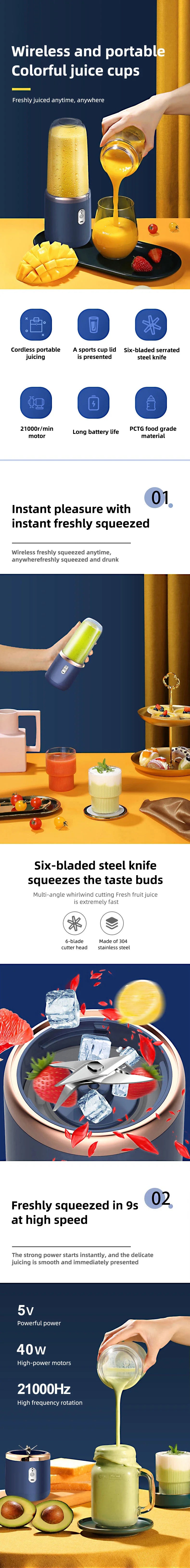 Portable Multifunction Blender Bottle Electric 6 Blades  Juice Blender Fresh Juice Smoothie Blender Ice CrushCup Food Processor