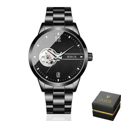 SKROX Original Luxury Brand Waterproof Tourbillon Automatic Clock Steel Skeleton Mechanical Man Watch Business Male Wristwatches