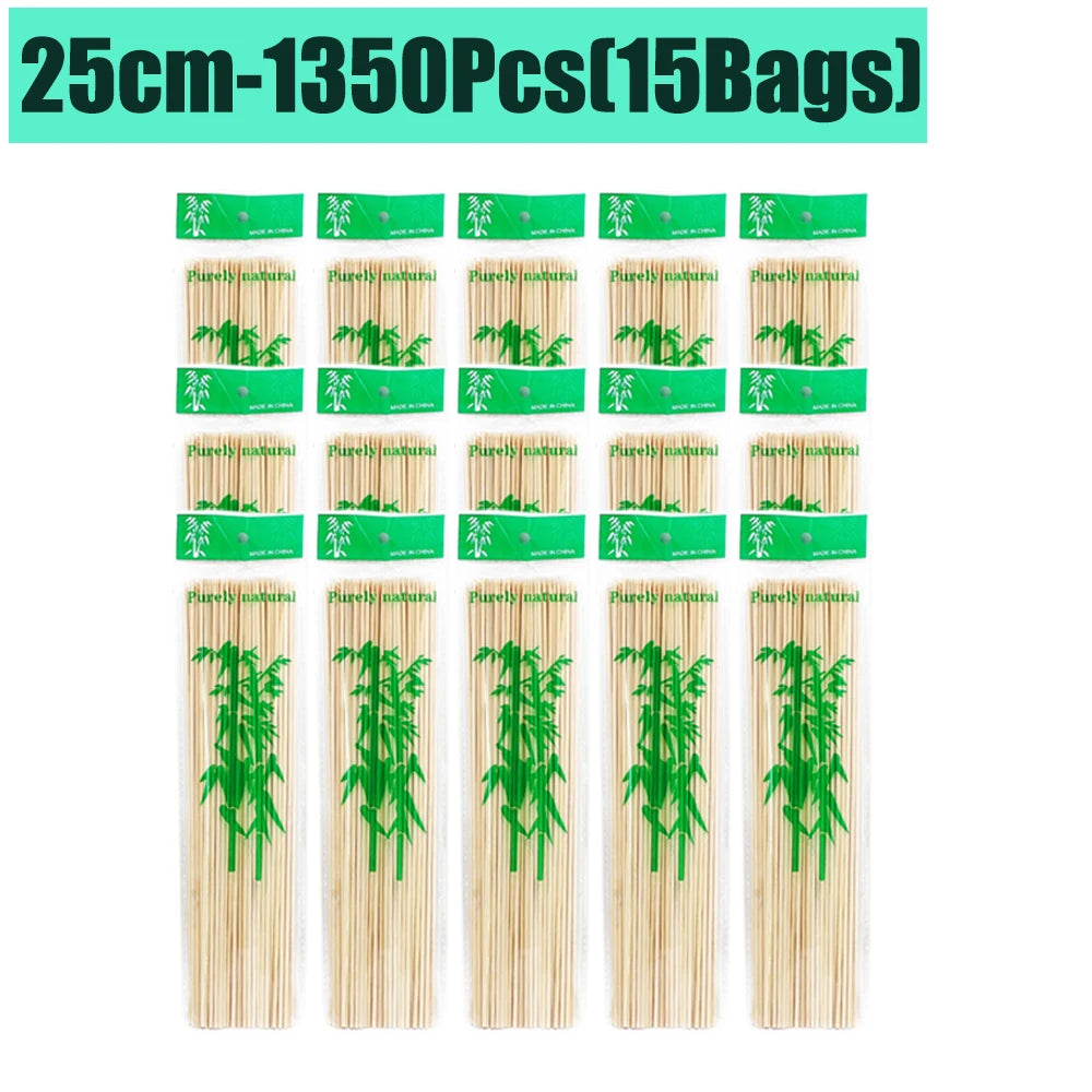 90-1350Pcs Bamboo Wooden BBQ Skewers Sticks Disposable 15/20/25/30cm for Grilling, Fruit, Kabob,BBQ, Barbecue, Camping, Outdoor