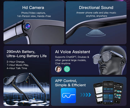 2026 New 8MP 4K Camera AI Glasses Men Photo&Video Caputure 16GB Memory 130+Translation Glasses Waterproof Smart Sunglasses Women