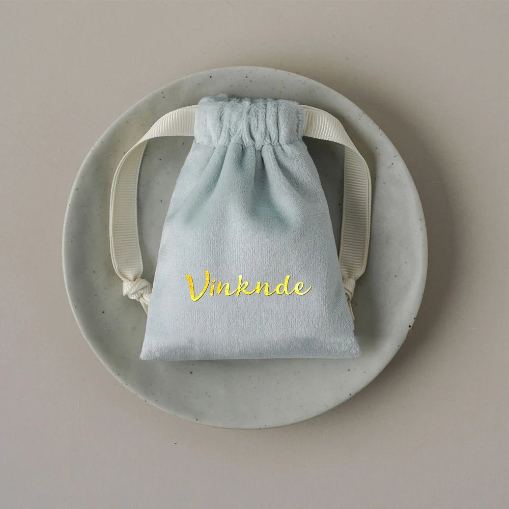 100pcs Custom Logo Jewelery Velvet Drawstring Bag Soft Champagne Velvet Suede Pouches Packaging for Wedding Party Gift Organizer