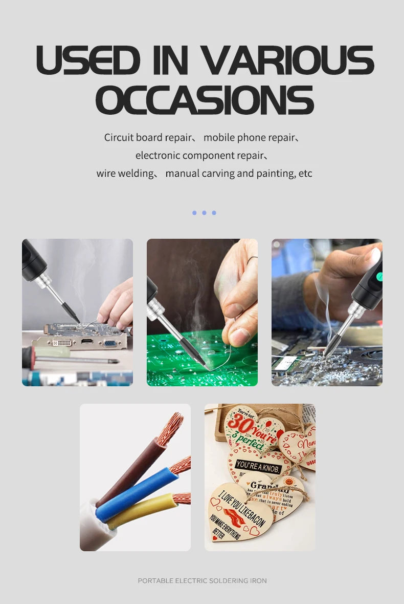 New Cordless USB Soldering Iron 1100mAh Rechargeable Digital Display Adjustable Temperature Portable Welding Iron Kit with 3 Tip