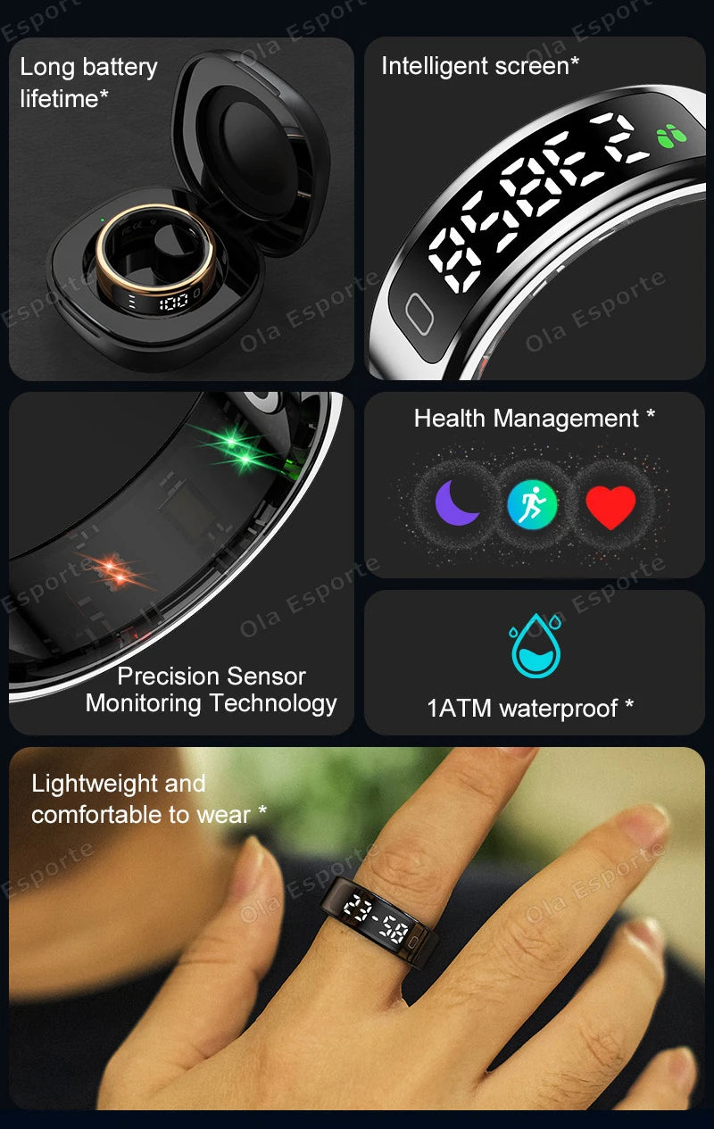 New R11 Smart Ring Men Women LED Display Screen Heart Rate Blood Oxygen Monitoring Waterproof Multi Sports Modes Smartrings 2025