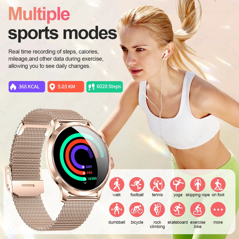 Nowy Smartwatch dla Kobiet 1.32 Cala AMOLED HD Ekran Sportowy Fitness Wodoodporny Zegarek Połączenia Bluetooth Cyfrowy Smartwatch Damski