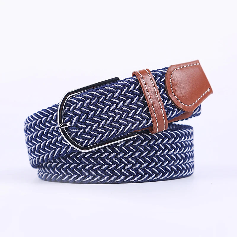 Unisex Elastic Fabric Woven Casual Women Belt Pin Buckle Expandable Braided Stretch Canvas Stylish Leisure Belts for Men