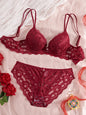 Women's Sexy Lingerie Set Lace Patchwork Solid Color Bowknot Rhinestone Embellished Push-Up Double Shoulder Strap Unlined Comfortable Underwear, Lace Semi-Transparent Breathable Panties