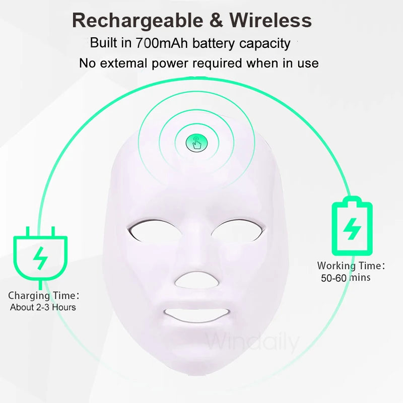 7 Colors Wireless Led Face Mask Therapy Photon USB Recharge Facial Mask For Anti Aging Skin Rejuvenation Skin Care Beauty Device