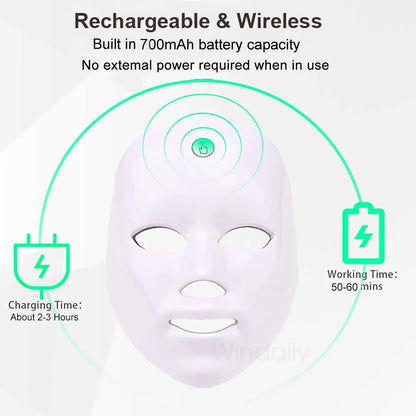 7 Colors Wireless Led Face Mask Therapy Photon USB Recharge Facial Mask For Anti Aging Skin Rejuvenation Skin Care Beauty Device