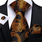 Fashion Men Tie Luxury Gold Black Dot Striped Paisley Silk Wedding Tie For Men DiBanGu Designer Hanky Cufflinks Gift Tie Set