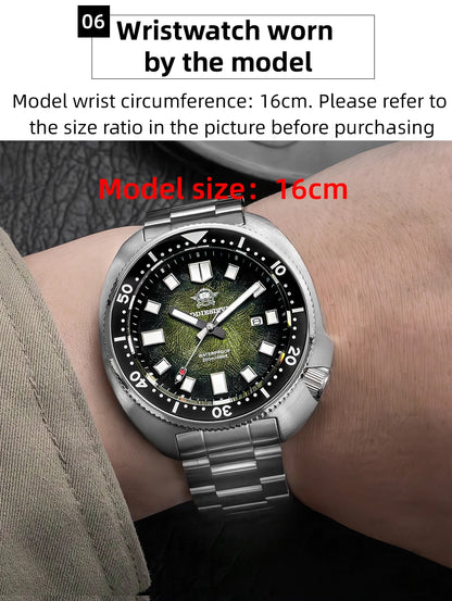ADDIESDIVE New 43.8mm Watch for Men Dive AD2511 Luxury Sapphire Quartz Wristwatch 100m Waterproof Stainless Steel Luminous Watch