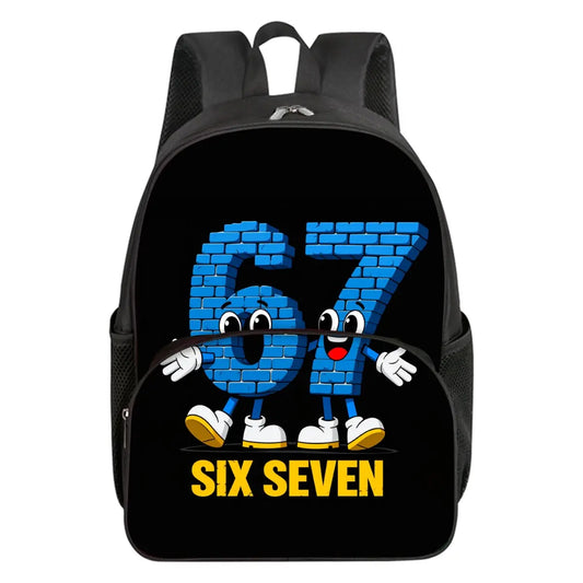 Colorful Number 67 Print Round Front Pocket Backpacks for Boy and Girls Best Gifts 2D Flat Cartoon School Bag for Children