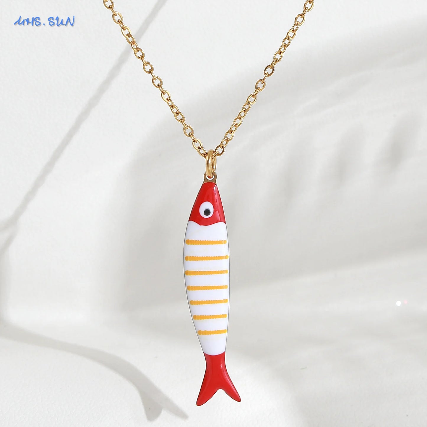 Cute Colorful Enamel Fish Pendant Necklaces For Women Girls Lovely Stainless Steel Gold Color Summer Waterproof Beach Jewelry