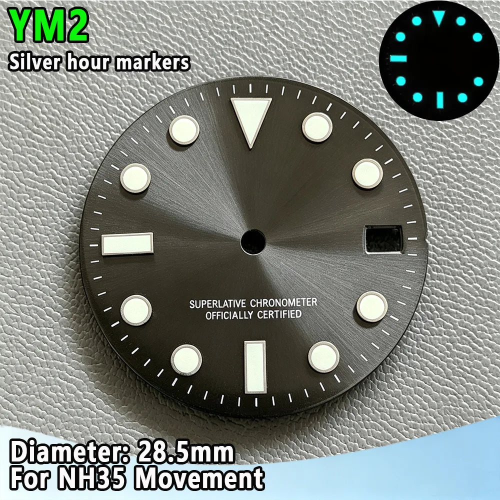 28.5mm NH35 Watch Dial Luminous Dials Single Calendar Dial Suitable For NH35 Movement Can Support DIY Dial Customization Logo