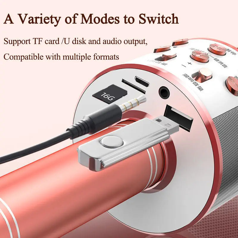 Wireless Karaoke Microphone  Bluetooth Speaker, Multi-Function Controls 5-in-1 portable Handheld Mic for singing For Party