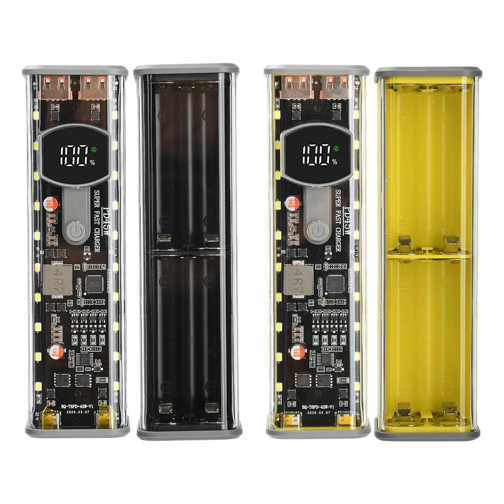 PD65W 45W Super Fast Charging DIY Power Bank Case Weld-Free 8-Cell 18650 Battery Storage Box Daul USB Type C Output