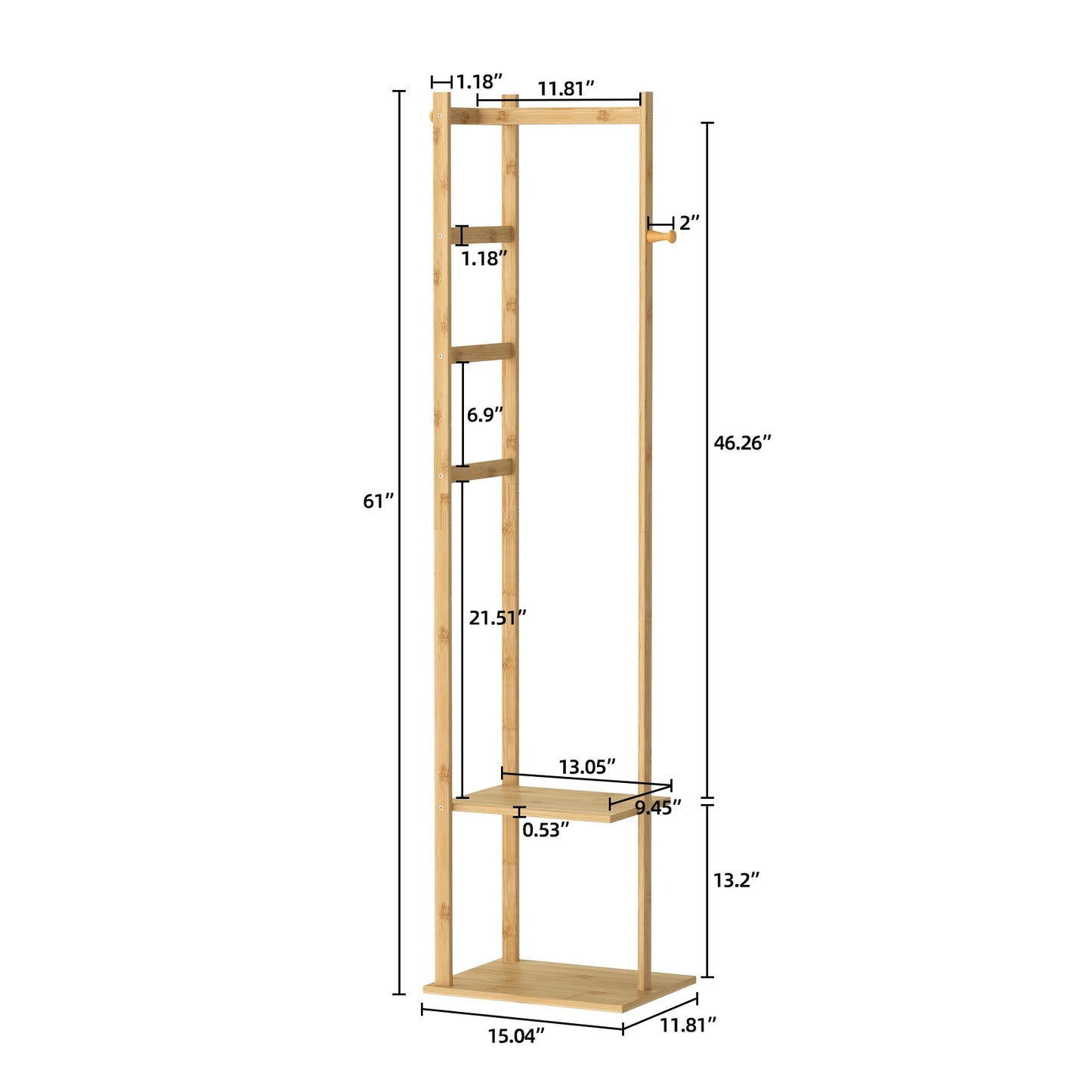 Bamboo Corner Coat Rack Stand Hall Tree Entryway Clothing Organizer Eco-Friendly Storage for Living Room Bedroom