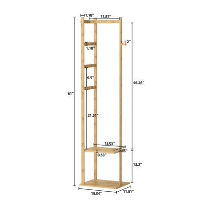 Bamboo Corner Coat Rack Stand Hall Tree Entryway Clothing Organizer Eco-Friendly Storage for Living Room Bedroom