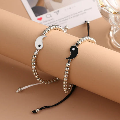 Couple Bracelets Rings Yin Yang Tai Chi Alloy Pendant Adjustable Braid Chain Necklace Matching Lover Bracelet Necklace Earring