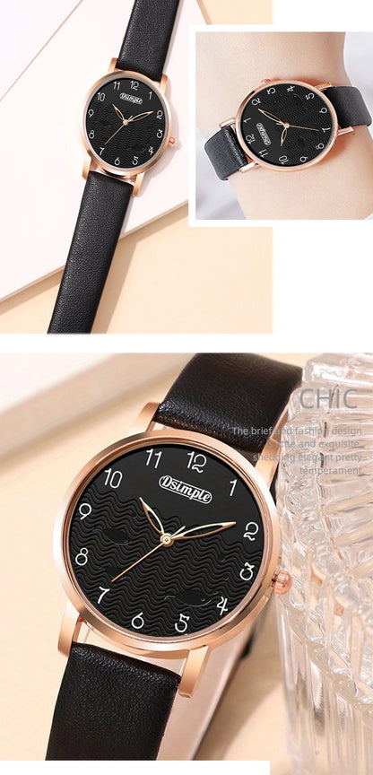 6pcs Sets Luxury Women's Black Leather Watches Butterfly Dial with Quartz Wristwatch Women Earring Bracelet Necklace Set