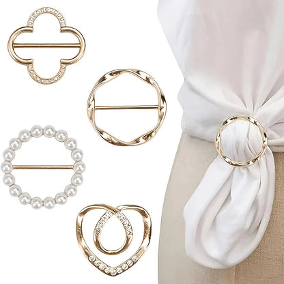 4-piece Elegant Scarf Buckle Set - Zinc Alloy Metal Circular Shirt Clip, Dress and Scarf, Women's Fashion Accessories