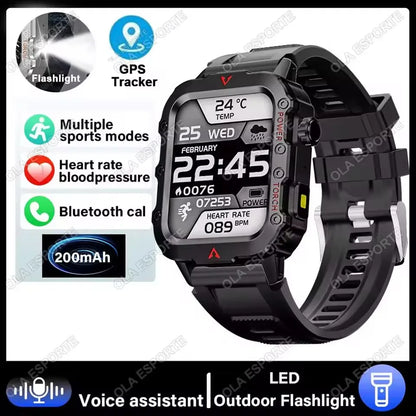 Outdoor Military Smartwatches Bluetooth Call Men 2.01" Blood Oxygen Monitor 5ATM Waterproof GPS Tracking Sports Smart Watch HW12