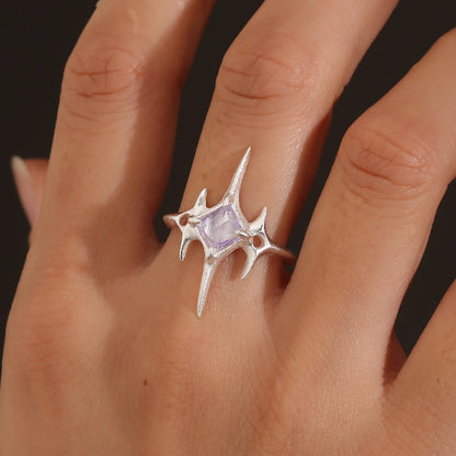 PANJBJ 925 Sterling Silver Lotus Ring For Women Retro TextureJewelry Irregular Creativity Adjustable Jewelry Party Gift Dropship