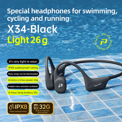 POLVCDG x34 Bone Conduction Swimming Earphones 32GB Memory IPX8 Waterproof Outdoor Trail Running ClimbingRock Climbing Earphones