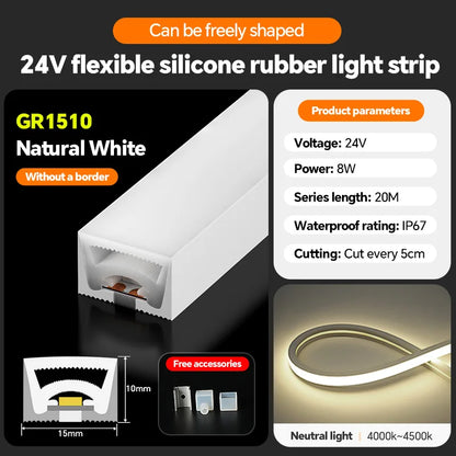 LED flexible silicone light strip embedded 24V waterproof tubing linear lamp concealed installation flexible soft light strip