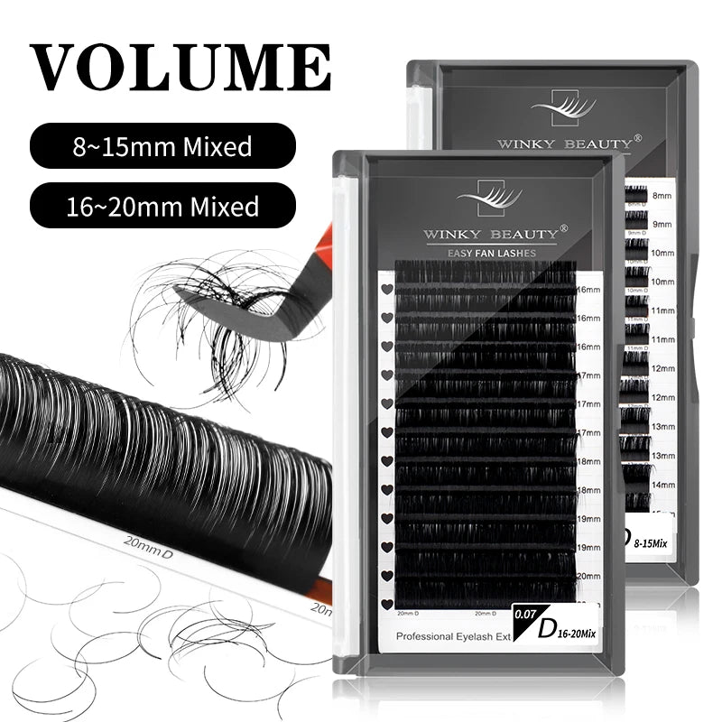 8-20mm MIX Individual Volume Lashes Matte Black Premium Classic Eyelash Extension Natural Soft Eyelashes Supplies for Eye Beauty