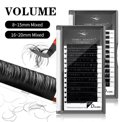 8-20mm MIX Individual Volume Lashes Matte Black Premium Classic Eyelash Extension Natural Soft Eyelashes Supplies for Eye Beauty