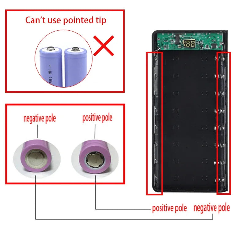 DIY 8*18650 Battery Power Bank Case Charge Storage Box 5V Dual USB Type C Battery Holder Box PD QC3.0 Fast Charge For SmartPhone