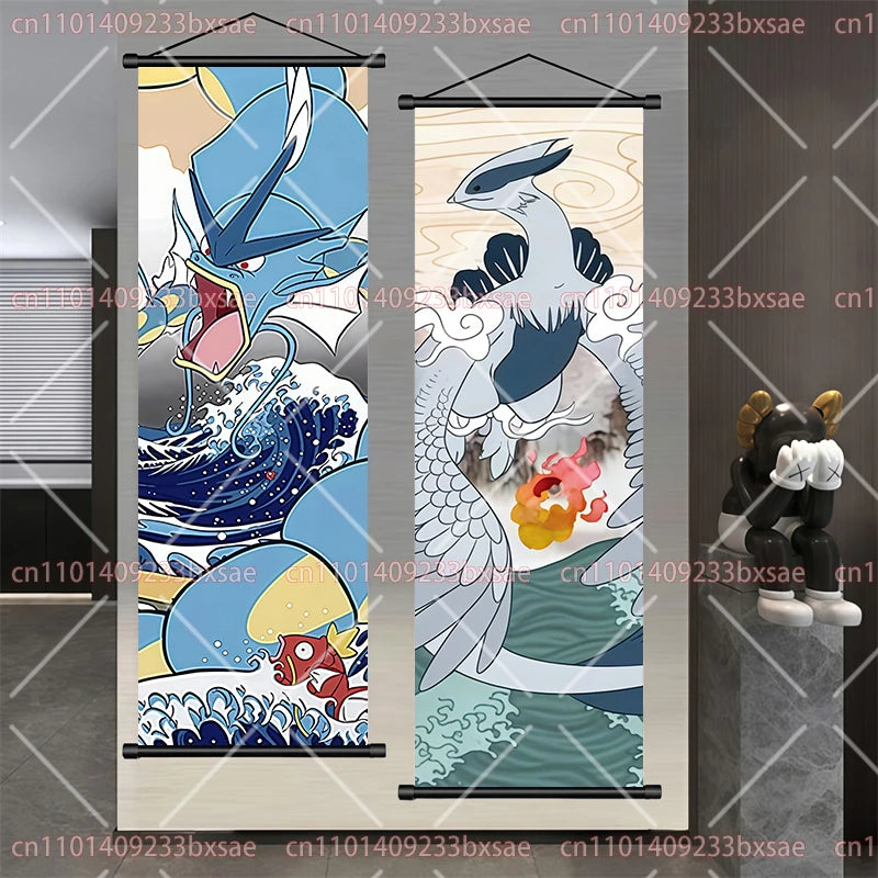 Pokémon Retro HD Scroll Painting Poster Squirtle Eevee Charmander Bulbasaur Gyarados Charizard Fan Collection Children's Gift