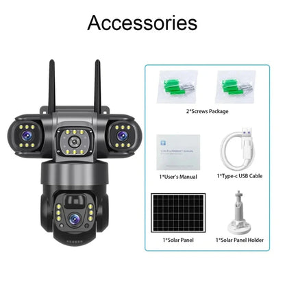 15MP IP Wifi Camera Solar Camera Outdoor 3 Lens 3 Screen 10X Zoom PIR Human Detect Cameras Night Vision CCTV Security Protection