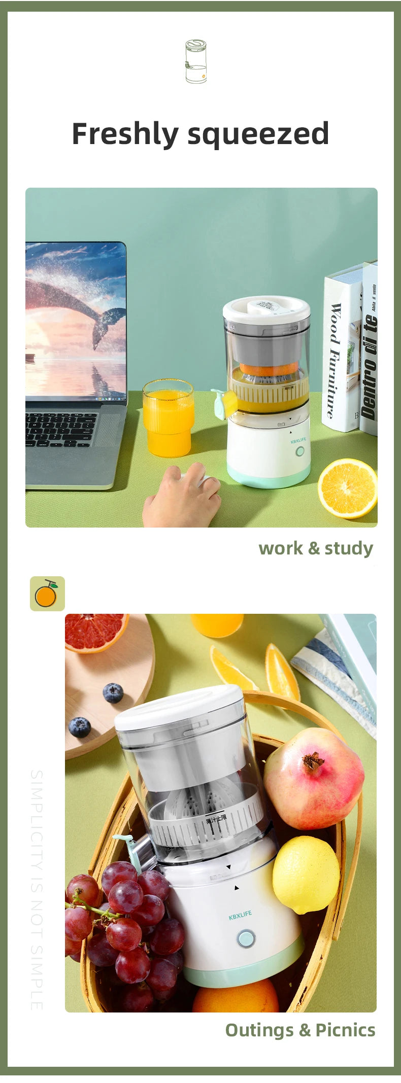 USB Rechargeable Electric Juicer 1PC Wireless Citrus Lemon Orange Juicer Automatic Fresh Fruit Blender for Kitchen
