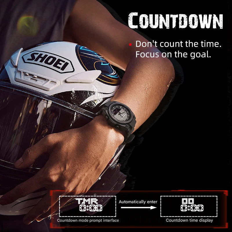 NORTH EDGE FORTRESS 2026 Men's Military Digital Watch Outdoor Sports Waterproof 50M Watches World Time Countdown LED Wristwatch