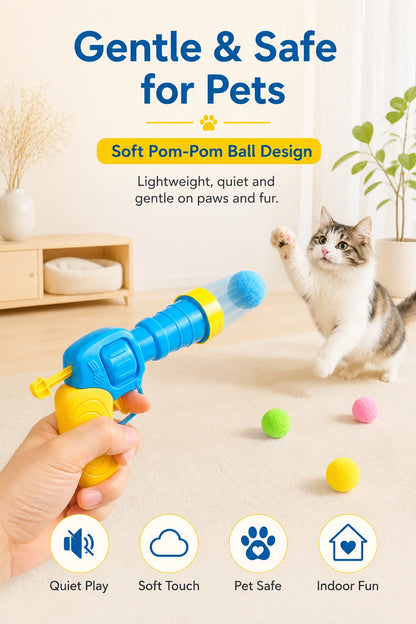 Interactive Cat Toy Pom Pom Ball Launcher Quiet Fuzzy Ball Shooter Indoor Chase Play Kit with 100 Colorful Soft Balls for Cats
