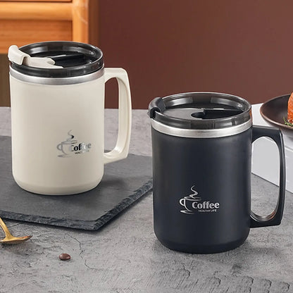450ML Thermos Mug 304 Stainless Steel Double Wall Insulated Milk Coffee Cup With Handle & Lid Leak-proof Drinking Cup Drinkware