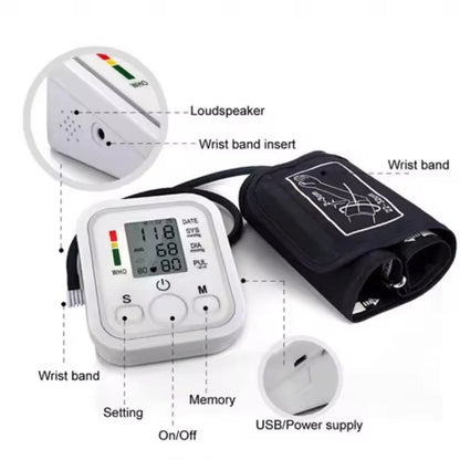 Blood Pressure Monitor Upper Arm Automatic BP Cuff Machine with LED Display for Home Use Health Care