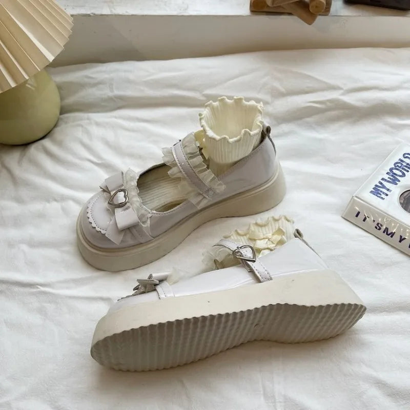 2025 New Fashion Buckle Women's Pumps Spring Autumn Mary Jane Solid Butterfly Knot Platform Casual Round Toe Ladies Shoes
