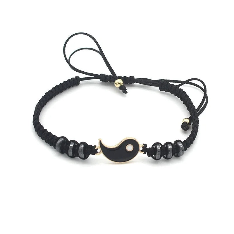 Couple Bracelets Rings Yin Yang Tai Chi Alloy Pendant Adjustable Braid Chain Necklace Matching Lover Bracelet Necklace Earring