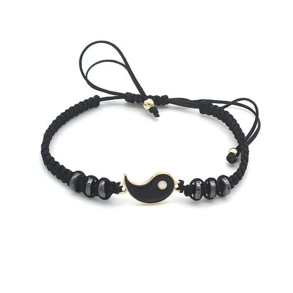 Couple Bracelets Rings Yin Yang Tai Chi Alloy Pendant Adjustable Braid Chain Necklace Matching Lover Bracelet Necklace Earring