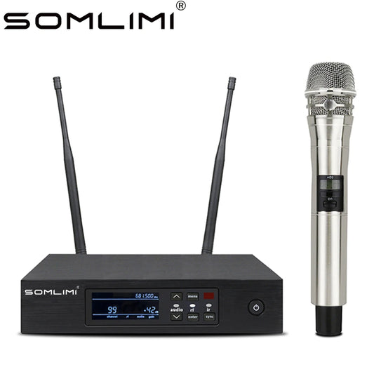 SOMLIMI-Q-K8-Silvery UHF Profeesional Wireless Microphone System Dynamic Long Distance Party Singing Stage Performances