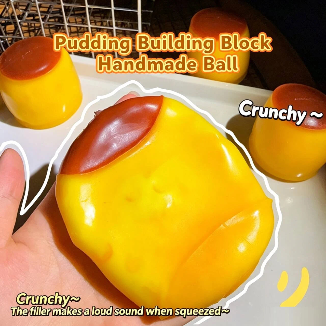 Caramel Pudding Crunchy Moldable Stress Ball Fidget Toy Crispy Squeeze Ball Round Blocks Filled ASMR Anti Stress Toys for Adults